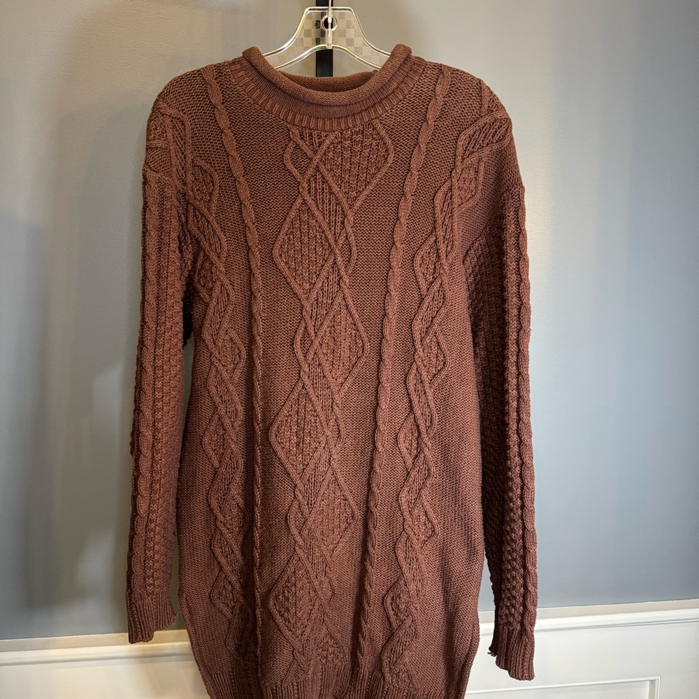 Vintage roll neck cable knit sweater 100% cotton brown Erik Stewart Small - Picture 4 of 11
